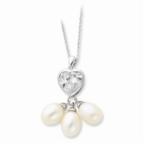 Sterling Silver Cultured Pearl & CZ Lovedrops Necklace