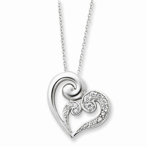 Sterling Silver & CZ A Mothers Journey Heart Necklace