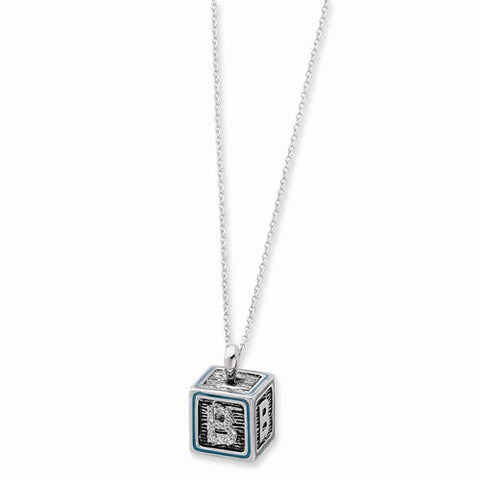 Sterling Silver Antiqued Blue Family Building Blocks Necklace