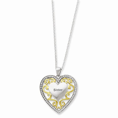 Sterling Silver & Gold-Plated Sister Heart Necklace