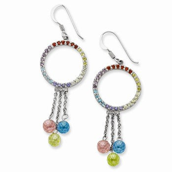 Sterling Silver Multi-color CZ Color Me Happy Dangle Earrings