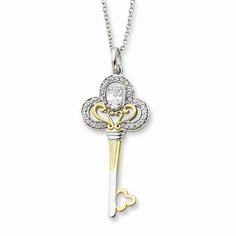 Sterling Silver & Gold-Plated Apr CZ Birthstone Key Necklace