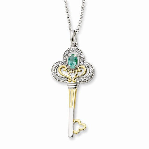 Sterling Silver & Gold-Plated May CZ Birthstone KeyNecklace