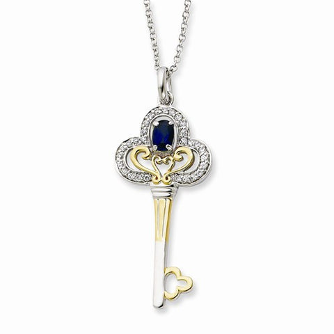 Sterling Silver & Gold-Plated Sep CZ Birthstone Key Necklace