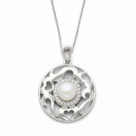 Sterling Silver Cultured Pearl & CZ Eye Of The Beholder Necklace