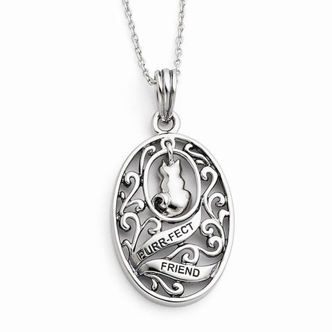 Sterling Silver Antiqued Animal Friends-Cat Necklace