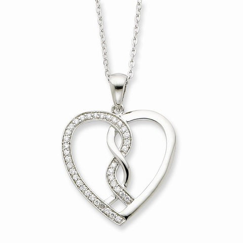 Sterling Silver CZ Hearts Joined Together Necklace