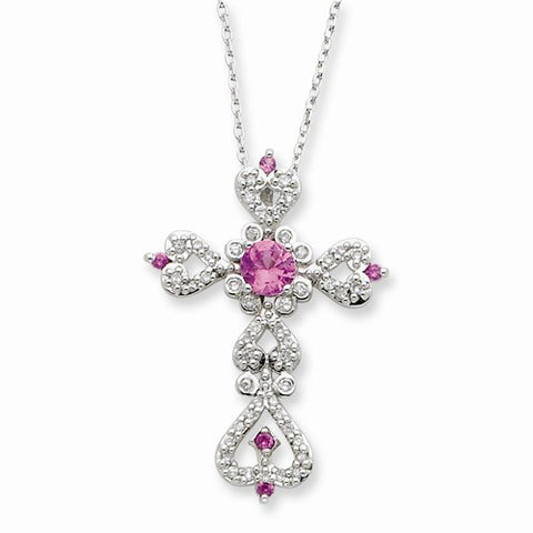 Sterling Silver Synthetic Pink Sapphire & Clear CZ Perfelove Neckla Necklace