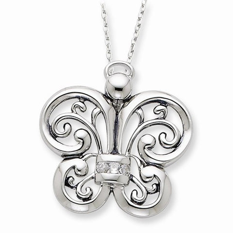 Sterling Silver Antiqued CZ Angel Of Courage Necklace