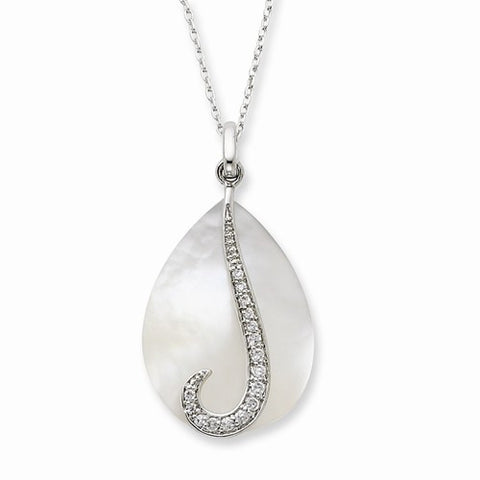 Sterling Silver Mother Of Pearl & CZ Tear From HeavenNecklace