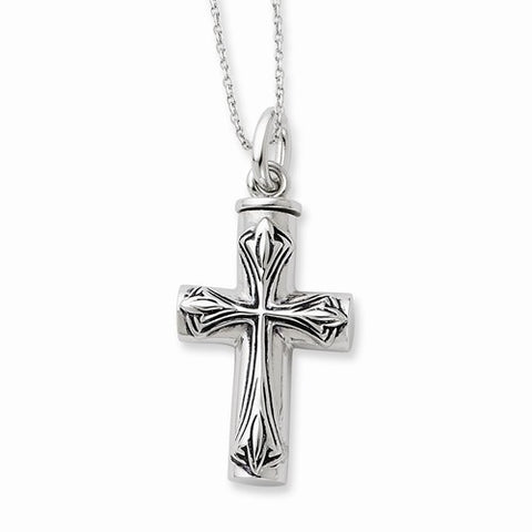 Sterling Silver Antiqued Cross Ash Holder Necklace