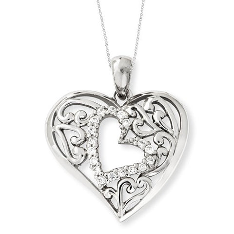 Sterling Silver CZ Forever My HeartNecklace