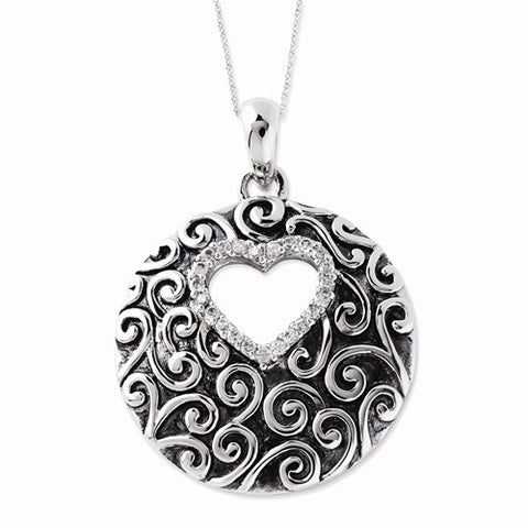 Sterling Silver Antiqued CZ The Heart Of A Family Heart Necklace