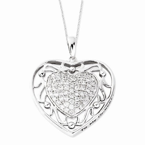 Sterling Silver Antiqued CZ To My Granddaughter Heart Necklace