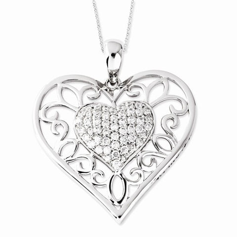 Sterling Silver Antiqued CZ To My Daughter Heart Necklace