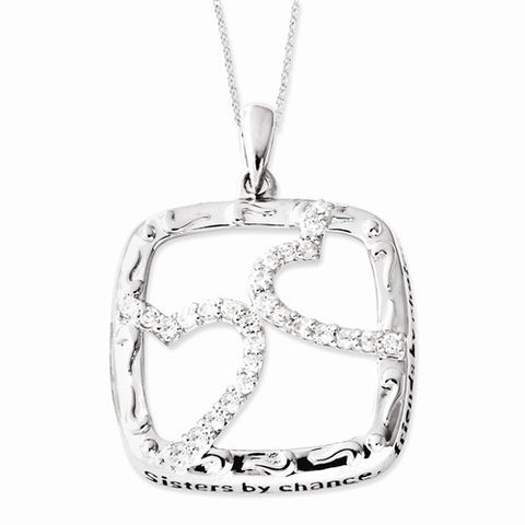 Sterling Silver Antiqued CZ Sisters By Chance Hearts Necklace