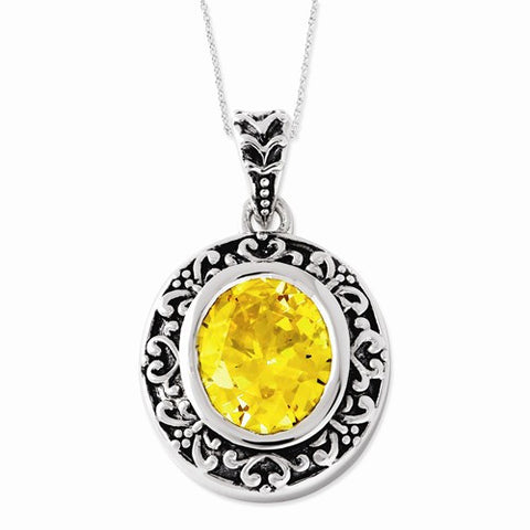 Sterling Silver Antiqued CZ Old Friends Are Golden Necklace