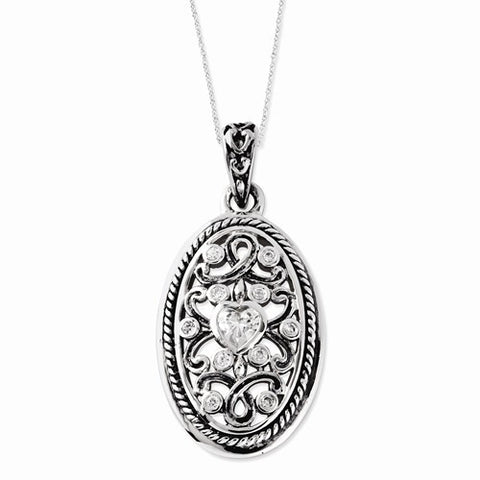 Sterling Silver Antiqued CZ Because Of You Necklace