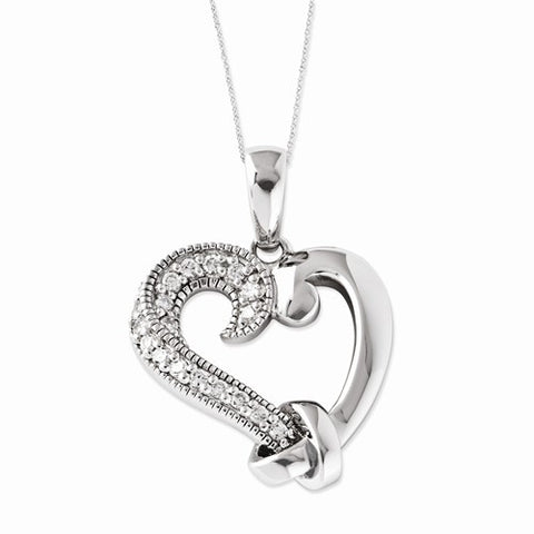 Sterling Silver CZ Tied By Love Heart Necklace