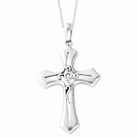 Sterling Silver Antiqued Abide Him Cross Necklace