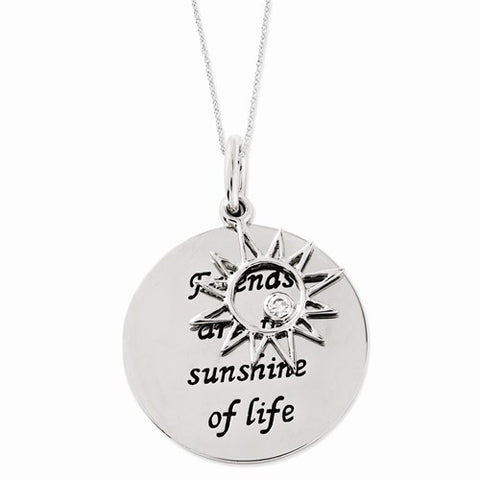 Sterling Silver Antiqued CZ Friends Are The Sunshine Necklace