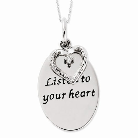 Sterling Silver Antiqued CZ Listen To Your Heart Heart Necklace