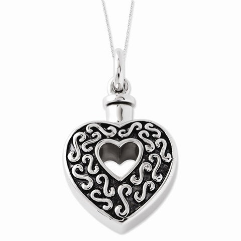 Sterling Silver Antiqued Heart Ash Holder Necklace