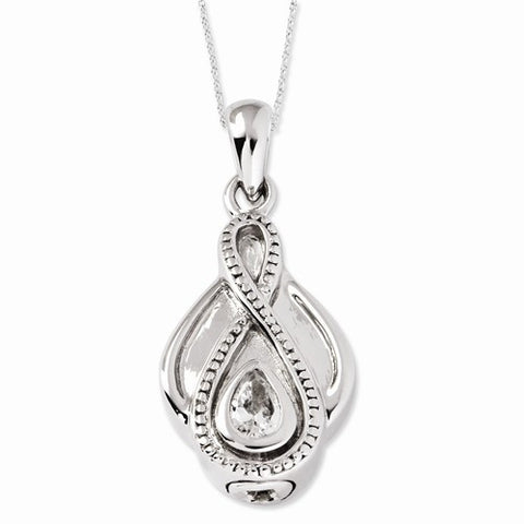 Sterling Silver CZ Tear Of Strength Ash Holder Necklace