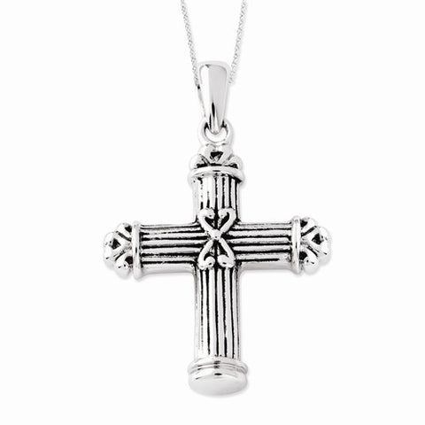 Sterling Silver Antiqued Cross Ash Holder Necklace