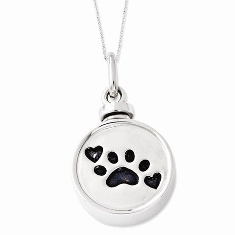 Sterling Silver Enameled Paw Print Ash Holder Necklace