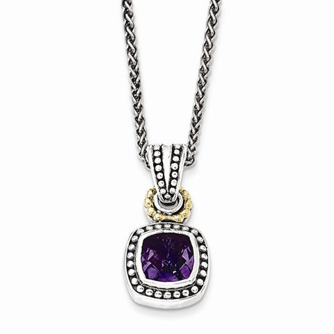 14K Yellow Gold and Silver Antiqued Amethyst Necklace