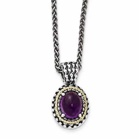 14K Yellow Gold and Silver Antiqued Amethyst Necklace