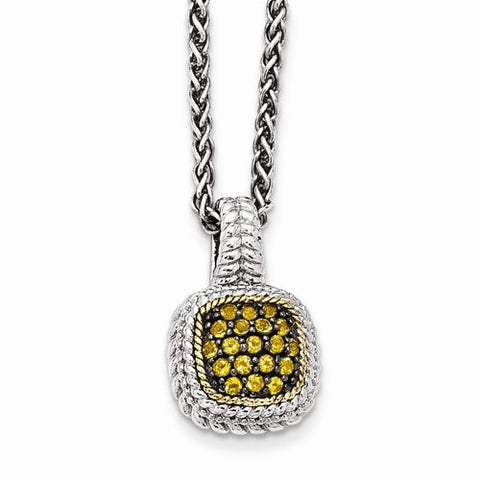 14K Yellow Gold and Silver and Black Rhodium Citrine Necklace