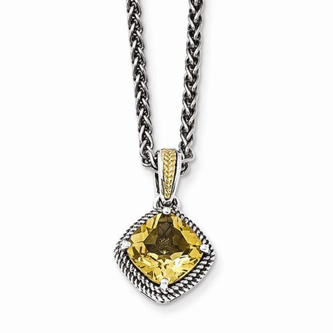 14K Yellow Gold and Silver Antiqued Citrine Necklace