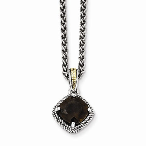 14K Yellow Gold and Silver Antiqued Smokey Quartz Necklace