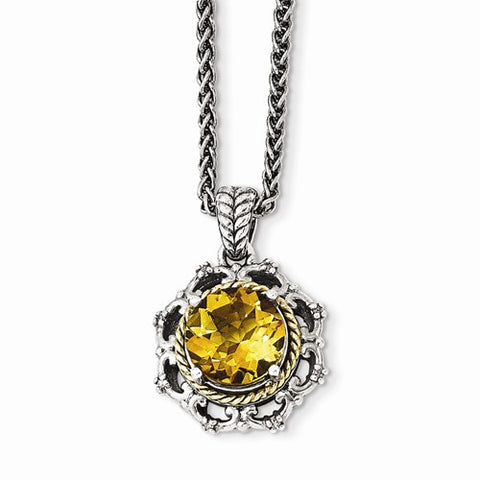 14K Yellow Gold and Silver Antiqued Citrine and Diamond Necklace