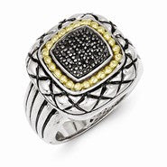 Sterling Silver w/14k Yellow Gold Black Diamond Ring