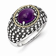 Sterling Silver w/14k Yellow Gold Antiqued Amethyst Ring