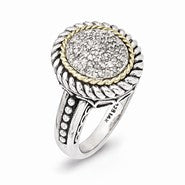 Sterling Silver w/14k Yellow Gold Antiqued Diamond Ring