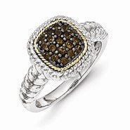 Sterling Silver w/14k Yellow Gold and Black Rhodium Smokey Quartz Ring