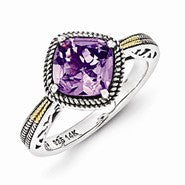 Sterling Silver w/14k Yellow Gold Antiqued Amethyst Ring