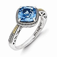 Sterling Silver w/14k Yellow Gold Antiqued Blue Topaz Ring