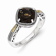 Sterling Silver w/14k Yellow Gold Antiqued Smokey Quartz Ring