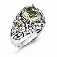 Sterling Silver w/14k Yellow Gold Green Quartz Ring