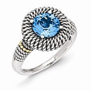 Sterling Silver w/14k Yellow Gold Antiqued Light Swiss Blue Topaz Ring