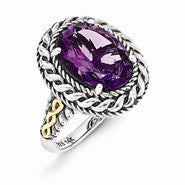 Sterling Silver w/14k Yellow Gold Antiqued Amethyst Ring