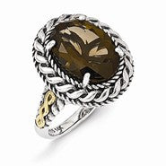 Sterling Silver w/14k Yellow Gold Antiqued Smokey Quartz Ring