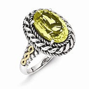 Sterling Silver w/14k Yellow Gold Antiqued Lemon Quartz Ring