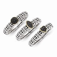 Sterling Silver w/14k Yellow Gold Black Diamond 3 Stackable Ring