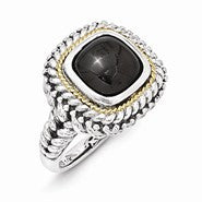 Sterling Silver w/14k Yellow Gold Cabochon Onyx Ring